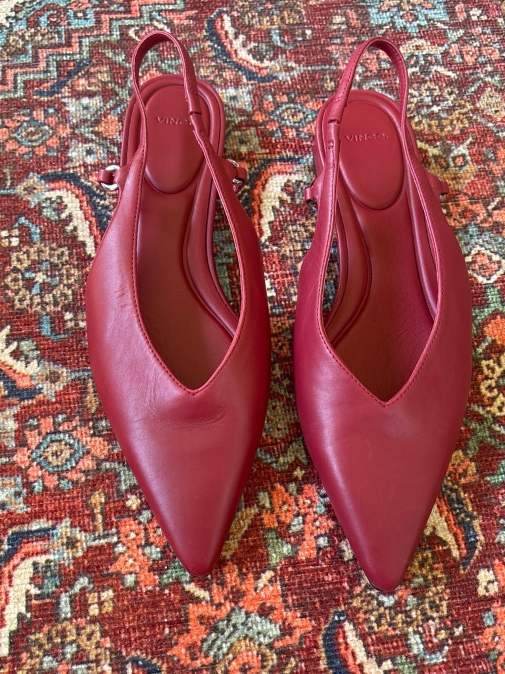 NWT Vince Red Pointed Slingback Leather Flats - Sleek V Vamp